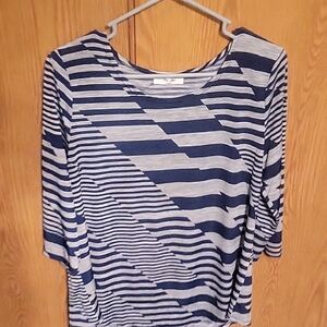 Chic Striped Navy and Gray Women's Blouse